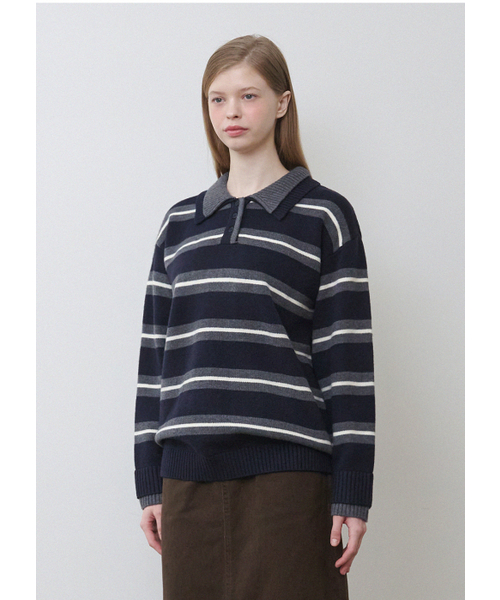 MICANE(ミケーネ)の「トビー ストライプカラー ニット(ニット/セーター・レディース・チャコール/ネイビー・SMALL/MEDIUM/LARGE/X-LARGE)」の18枚目の写真