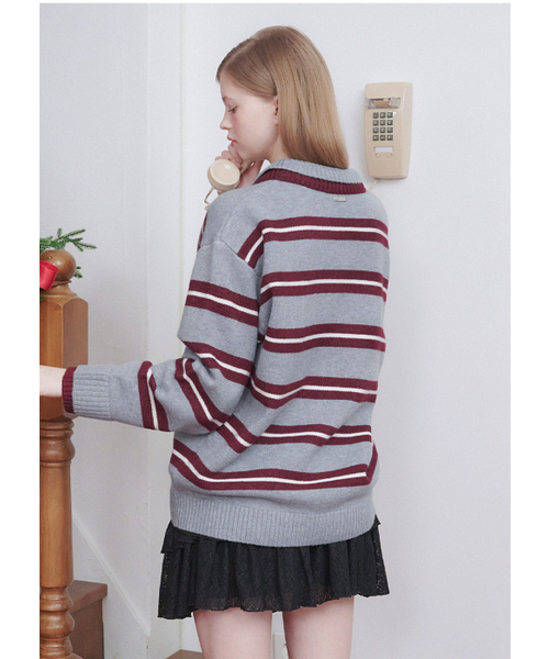 MICANE(ミケーネ)の「トビー ストライプカラー ニット(ニット/セーター・レディース・チャコール/ネイビー・SMALL/MEDIUM/LARGE/X-LARGE)」の9枚目の写真