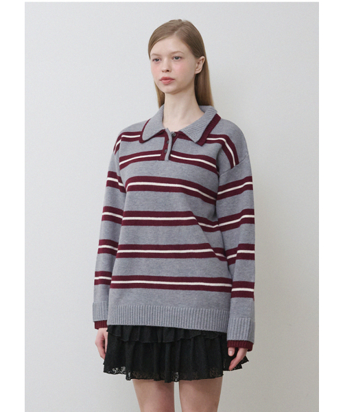MICANE(ミケーネ)の「トビー ストライプカラー ニット(ニット/セーター・レディース・チャコール/ネイビー・SMALL/MEDIUM/LARGE/X-LARGE)」の11枚目の写真