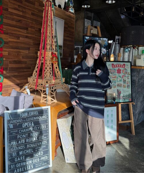 MICANE(ミケーネ)の「トビー ストライプカラー ニット(ニット/セーター・レディース・チャコール/ネイビー・SMALL/MEDIUM/LARGE/X-LARGE)」の7枚目の写真