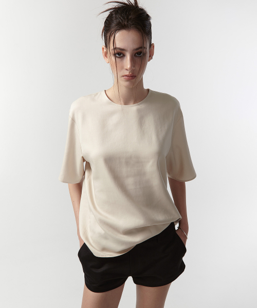 VINTAGE TWILL HALF SLEEVE BLOUSE (BEIGE)