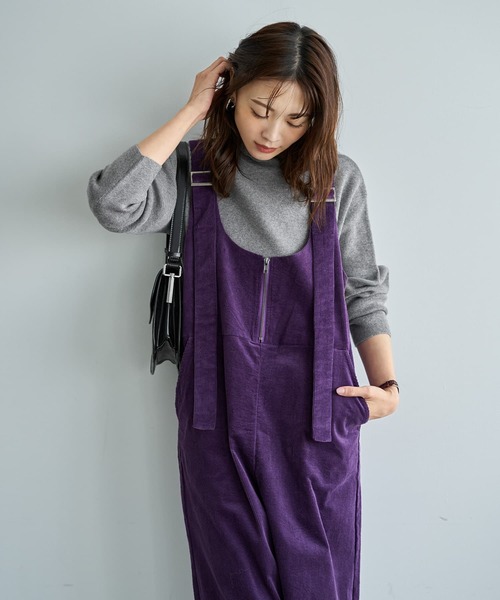 STYLE DELI(スタイルデリ)の「コーデュロイワイドサロペット(サロペット/オーバーオール・レディース・パープル/ブラック・01/02)」の9枚目の写真