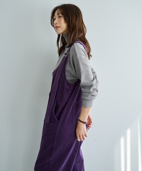 STYLE DELI(スタイルデリ)の「コーデュロイワイドサロペット(サロペット/オーバーオール・レディース・パープル/ブラック・01/02)」の10枚目の写真