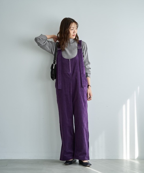 STYLE DELI(スタイルデリ)の「コーデュロイワイドサロペット(サロペット/オーバーオール・レディース・パープル/ブラック・01/02)」の3枚目の写真