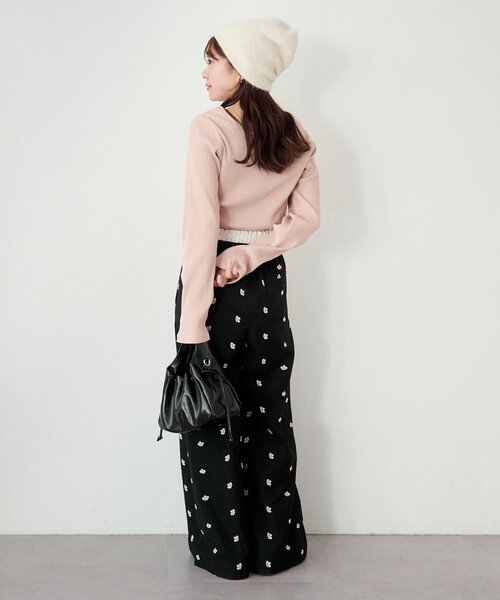 Kastane（カスタネ）の「【新色追加/2サイズ展開/低身長サイズ】フラワーステッチワイドパンツ（その他パンツ・レディース・ブラック/グレー・0/1）」の18枚目の写真