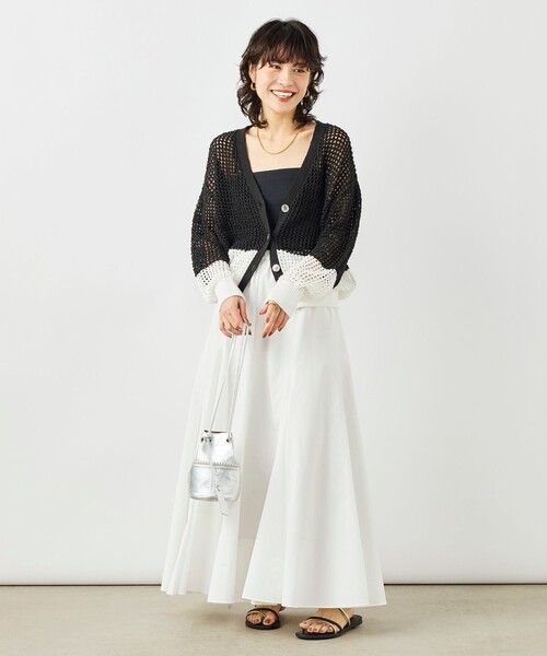 NOLLEY’S(ノーリーズ)の「《手洗い可能》テープメッシュ編Vネックカーディガン(カーディガン/ボレロ・レディース・オフホワイト/ブラック・38)」の18枚目の写真