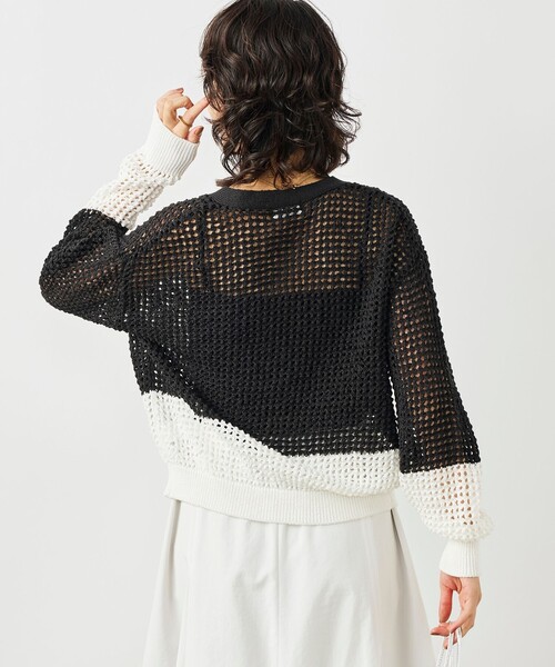 NOLLEY’S(ノーリーズ)の「《手洗い可能》テープメッシュ編Vネックカーディガン(カーディガン/ボレロ・レディース・オフホワイト/ブラック・38)」の20枚目の写真