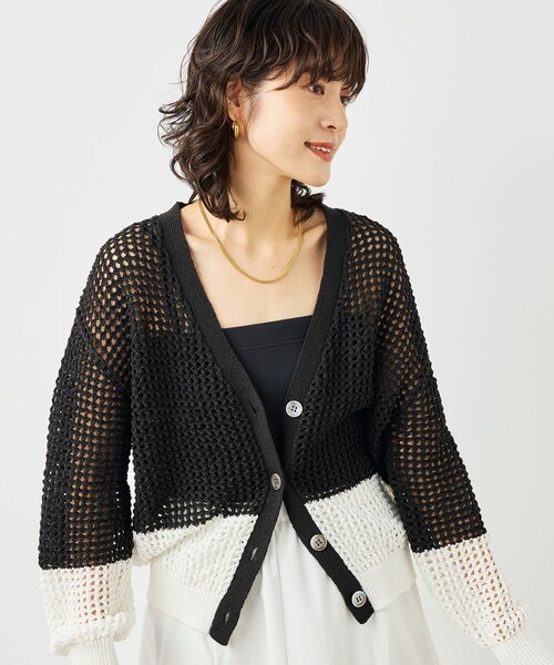 NOLLEY’S(ノーリーズ)の「《手洗い可能》テープメッシュ編Vネックカーディガン(カーディガン/ボレロ・レディース・オフホワイト/ブラック・38)」の21枚目の写真