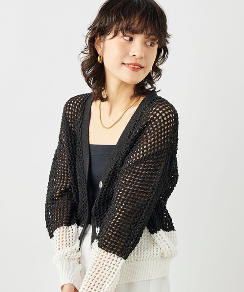 NOLLEY’S(ノーリーズ)の「《手洗い可能》テープメッシュ編Vネックカーディガン(カーディガン/ボレロ・レディース・オフホワイト/ブラック・38)」の22枚目の写真