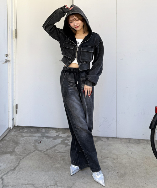 SPIRALGIRL（スパイラルガール）の「フロストバイオ加工パンツ（スウェットパンツ・レディース・グレー/ブラック/ブラウン・FREE）」の4枚目の写真