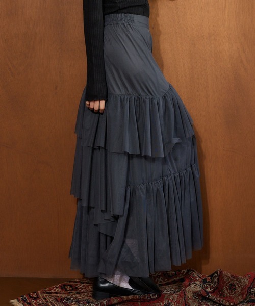 mysty woman（ミスティウーマン）の「チュールティアードスカート 636955（スカート・レディース・チャコールグレー/ライトグレー/アイボリー・FREE）」の10枚目の写真