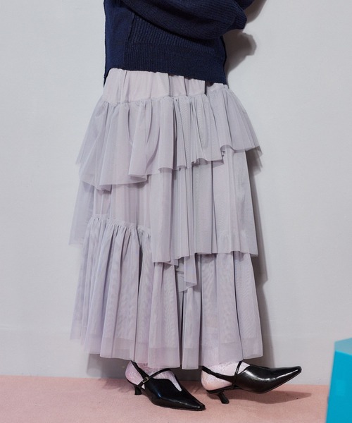 mysty woman（ミスティウーマン）の「チュールティアードスカート 636955（スカート・レディース・チャコールグレー/ライトグレー/アイボリー・FREE）」の12枚目の写真