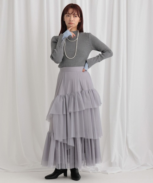 mysty woman（ミスティウーマン）の「チュールティアードスカート 636955（スカート・レディース・チャコールグレー/ライトグレー/アイボリー・FREE）」の14枚目の写真