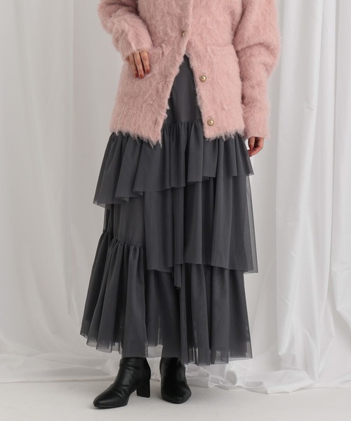 mysty woman（ミスティウーマン）の「チュールティアードスカート 636955（スカート・レディース・チャコールグレー/ライトグレー/アイボリー・FREE）」の6枚目の写真
