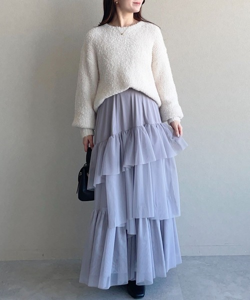 mysty woman（ミスティウーマン）の「チュールティアードスカート 636955（スカート・レディース・チャコールグレー/ライトグレー/アイボリー・FREE）」の7枚目の写真