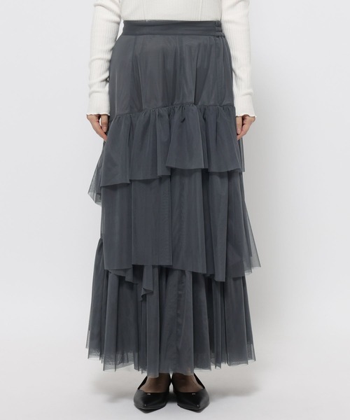 mysty woman（ミスティウーマン）の「チュールティアードスカート 636955（スカート・レディース・チャコールグレー/ライトグレー/アイボリー・FREE）」の8枚目の写真
