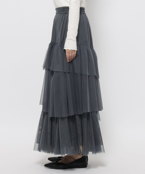 mysty woman（ミスティウーマン）の「チュールティアードスカート 636955（スカート・レディース・チャコールグレー/ライトグレー/アイボリー・FREE）」の9枚目の写真