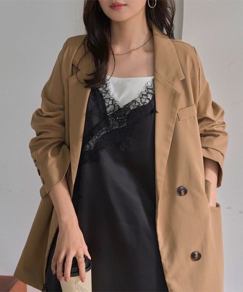 KOBE LETTUCE（コウベレタス）の「サテンレースアシメロングキャミソール（キャミソール・レディース・アイボリー/ブラック/ブラウン・M）」の7枚目の写真