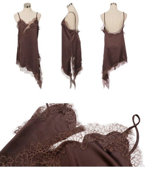 KOBE LETTUCE（コウベレタス）の「サテンレースアシメロングキャミソール（キャミソール・レディース・アイボリー/ブラック/ブラウン・M）」の10枚目の写真