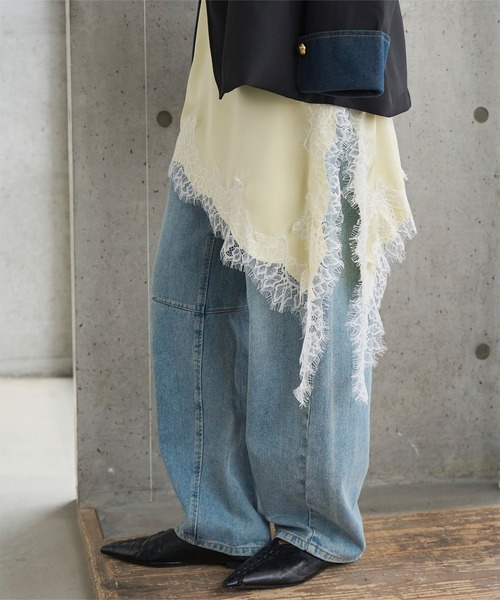 KOBE LETTUCE（コウベレタス）の「サテンレースアシメロングキャミソール（キャミソール・レディース・アイボリー/ブラック/ブラウン/ホワイト×イエロー/ホワイト×ブラック・M）」の21枚目の写真