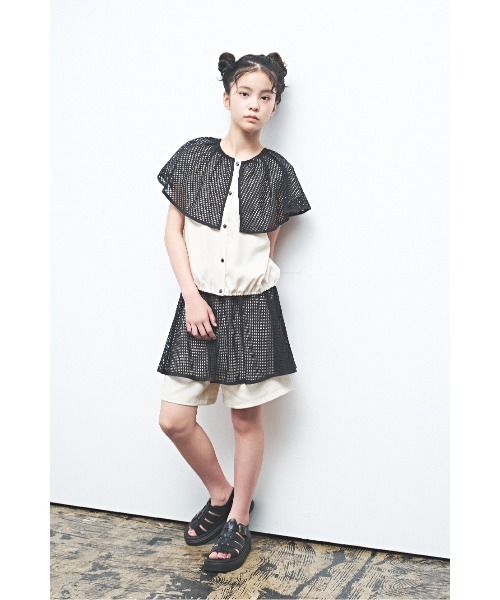 maarook（マルーク）の「杢ツイルメッシュケープ衿ブラウス（シャツ/ブラウス・キッズ・オートミール・140cm/150cm/160cm）」の3枚目の写真