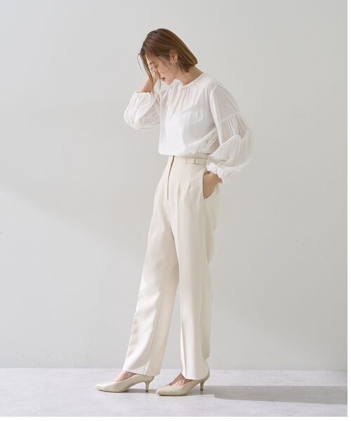 YECCA VECCA（イェッカヴェッカ）の「サイドベルテッドハイウエストパンツ（その他パンツ・レディース・アイボリー/ベージュ/ミント/ネイビー・S/M/M-L）」の14枚目の写真