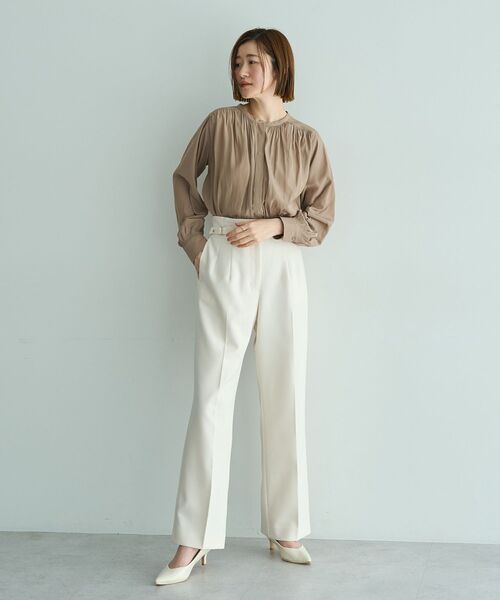YECCA VECCA(イェッカヴェッカ)の「サイドベルテッドハイウエストパンツ(その他パンツ・レディース・アイボリー/ベージュ/ミント/ネイビー・S/M/M-L)」の8枚目の写真