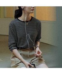 Stripe soft touch T-shirt_Black