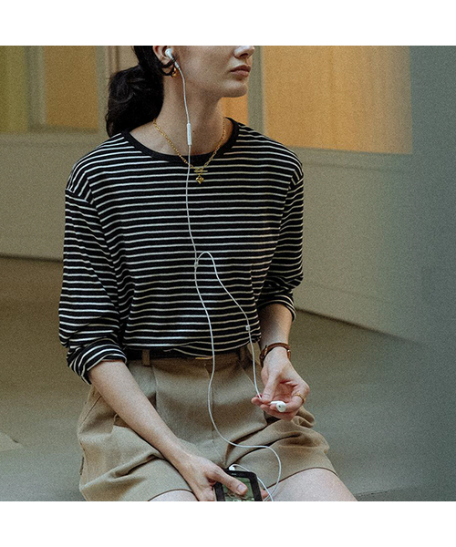 TILL I DIE(ティルアイダイ)の「Stripe soft touch T-shirt_Black(Tシャツ/カットソー・レディース・ブラック・FREE)」の1枚目の写真