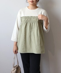 【L～6L 大きいサイズ】レイヤード風シャーリングプルオーバー