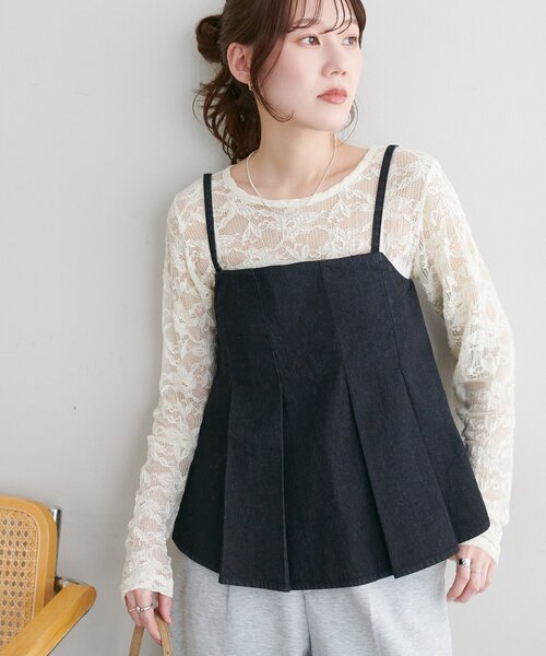 DISCOAT（ディスコート）の「デニムキャミ（キャミソール・レディース・ネイビー/ブラック・FREE）」の2枚目の写真