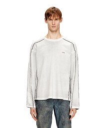 DIESEL ベージュ 長袖 Tシャツベロアカットソー赤ステッチ メンズ 長袖Tシャツ T-LOOK-LS（Tシャツ/カットソー）｜DIESEL