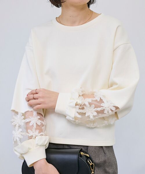 le.coeur blanc（ルクールブラン）の「《WEB限定アイテム》袖レースダンボールスウェット（スウェット・レディース・オフホワイト・38）」の11枚目の写真