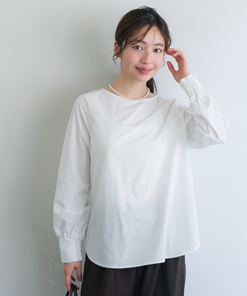 coca(coca)(コカ)の「バックジップノーカラーブラウス | セレモニー オフィス ママスーツ フォーマルウェア スーツ 卒業式(シャツ/ブラウス・レディース・ストライプ/ホワイト・S/M/L)」の3枚目の写真