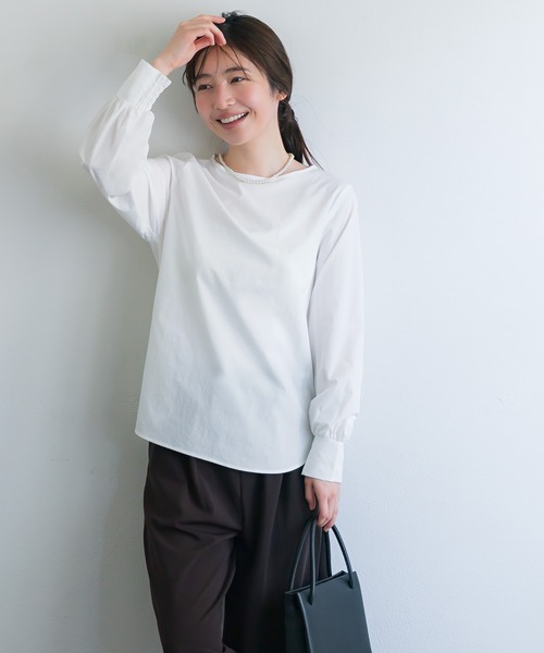 coca(coca)(コカ)の「バックジップノーカラーブラウス | セレモニー オフィス ママスーツ フォーマルウェア スーツ 卒業式(シャツ/ブラウス・レディース・ストライプ/ホワイト・S/M/L)」の6枚目の写真