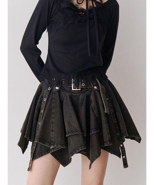 jouetie（ジュエティ）の「アシメヘムデニムミニスカート（デニムスカート・レディース・ブラック/ブルー・MEDIUM）」の2枚目の写真