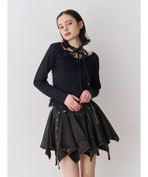 jouetie（ジュエティ）の「アシメヘムデニムミニスカート（デニムスカート・レディース・ブラック/ブルー・MEDIUM）」の11枚目の写真