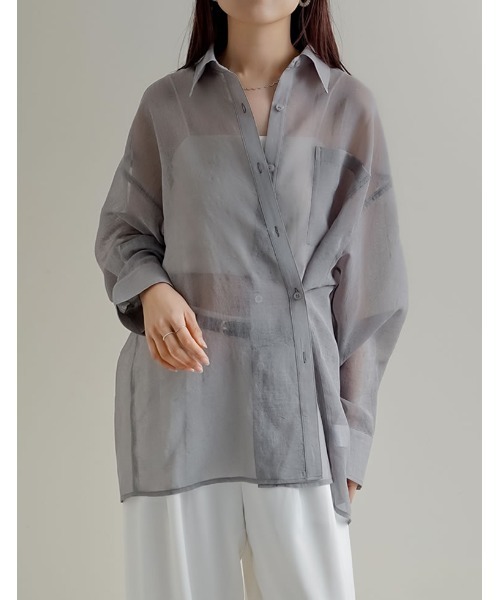 Re:EDIT（リエディ）の「[2026S/S COLLECTION]2WAYシャイニーシアーシャツ（シャツ/ブラウス・レディース・ホワイト/ミント/ブルー/グレー・LARGE/MEDIUM）」の5枚目の写真