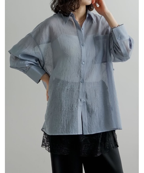 Re:EDIT（リエディ）の「[2026S/S COLLECTION]2WAYシャイニーシアーシャツ（シャツ/ブラウス・レディース・ホワイト/ミント/ブルー/グレー・LARGE/MEDIUM）」の9枚目の写真