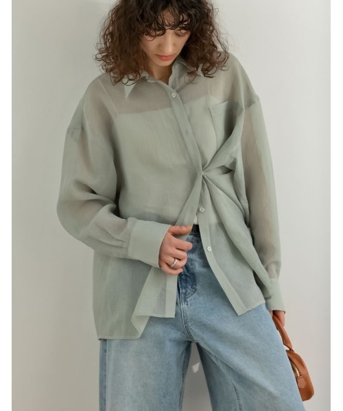 Re:EDIT（リエディ）の「[2026S/S COLLECTION]2WAYシャイニーシアーシャツ（シャツ/ブラウス・レディース・ホワイト/ミント/ブルー/グレー・LARGE/MEDIUM）」の13枚目の写真