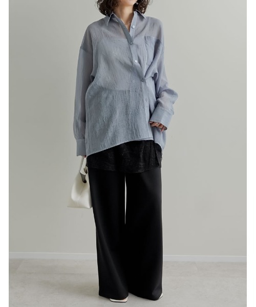 Re:EDIT（リエディ）の「[2026S/S COLLECTION]2WAYシャイニーシアーシャツ（シャツ/ブラウス・レディース・ホワイト/ミント/ブルー/グレー・LARGE/MEDIUM）」の6枚目の写真