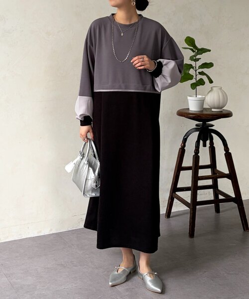 Chez toi（シェトワ）の「ポンチドッキンワンピース（ワンピース・レディース・ベージュ/ブラック/チャコールグレー・FREE）」の3枚目の写真