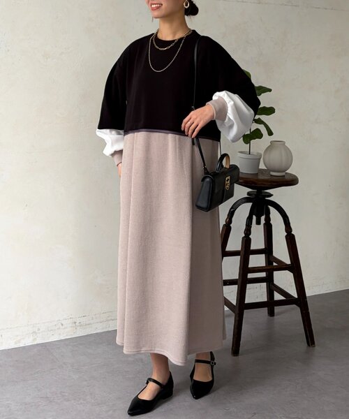 Chez toi（シェトワ）の「ポンチドッキンワンピース（ワンピース・レディース・ベージュ/ブラック/チャコールグレー・FREE）」の5枚目の写真