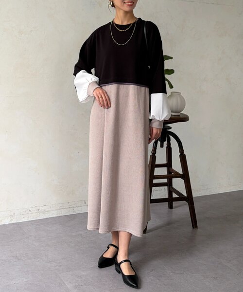 Chez toi（シェトワ）の「ポンチドッキンワンピース（ワンピース・レディース・ベージュ/ブラック/チャコールグレー・FREE）」の8枚目の写真