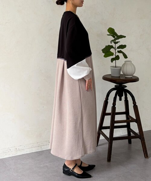 Chez toi（シェトワ）の「ポンチドッキンワンピース（ワンピース・レディース・ベージュ/ブラック/チャコールグレー・FREE）」の9枚目の写真