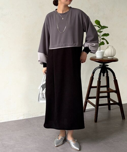 Chez toi（シェトワ）の「ポンチドッキンワンピース（ワンピース・レディース・ベージュ/ブラック/チャコールグレー・FREE）」の11枚目の写真