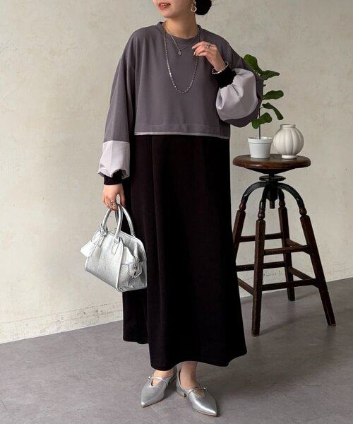 Chez toi（シェトワ）の「ポンチドッキンワンピース（ワンピース・レディース・ベージュ/ブラック/チャコールグレー・FREE）」の12枚目の写真