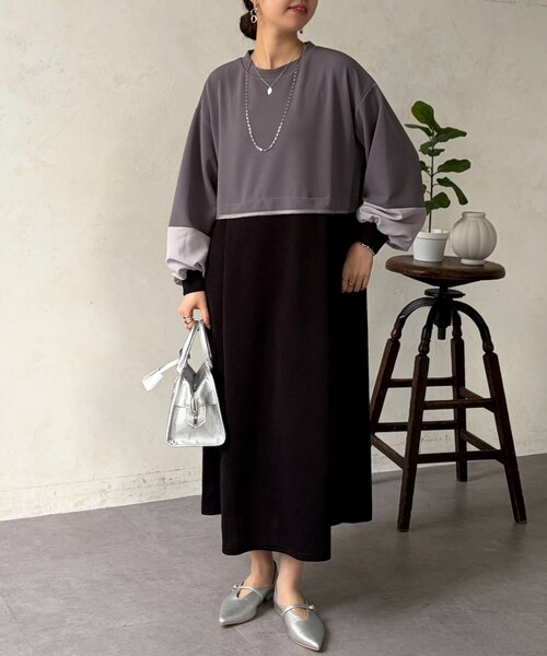 Chez toi（シェトワ）の「ポンチドッキンワンピース（ワンピース・レディース・ベージュ/ブラック/チャコールグレー・FREE）」の13枚目の写真