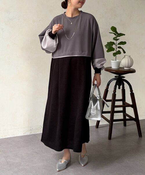 Chez toi（シェトワ）の「ポンチドッキンワンピース（ワンピース・レディース・ベージュ/ブラック/チャコールグレー・FREE）」の14枚目の写真