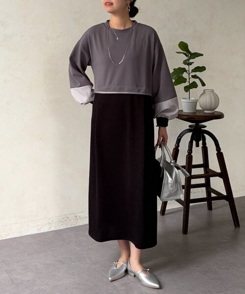 Chez toi（シェトワ）の「ポンチドッキンワンピース（ワンピース・レディース・ベージュ/ブラック/チャコールグレー・FREE）」の15枚目の写真